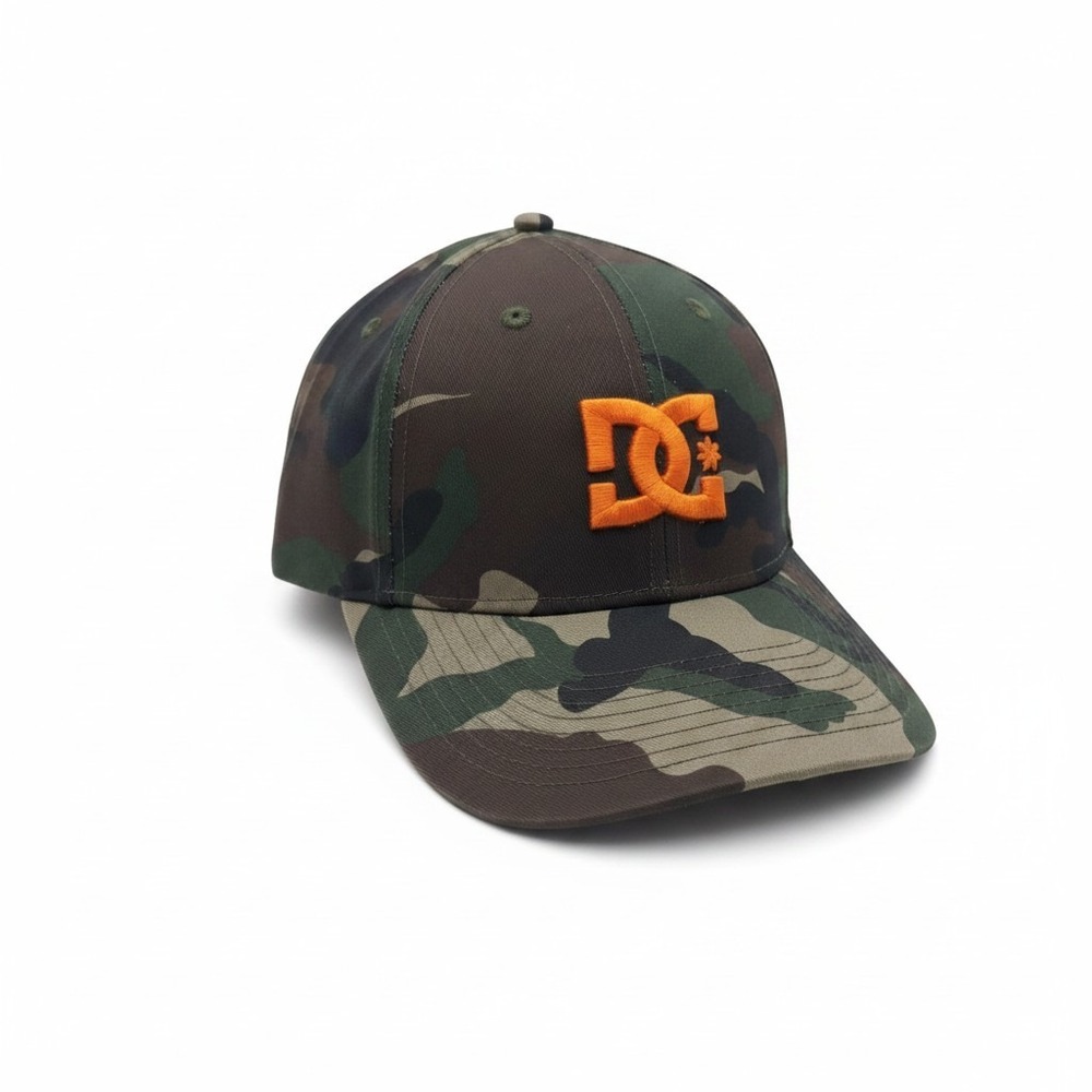 DC Shoes Mens Camo Snapback Hat Orange Embroidered Logo Woodland Camouflage OSFM